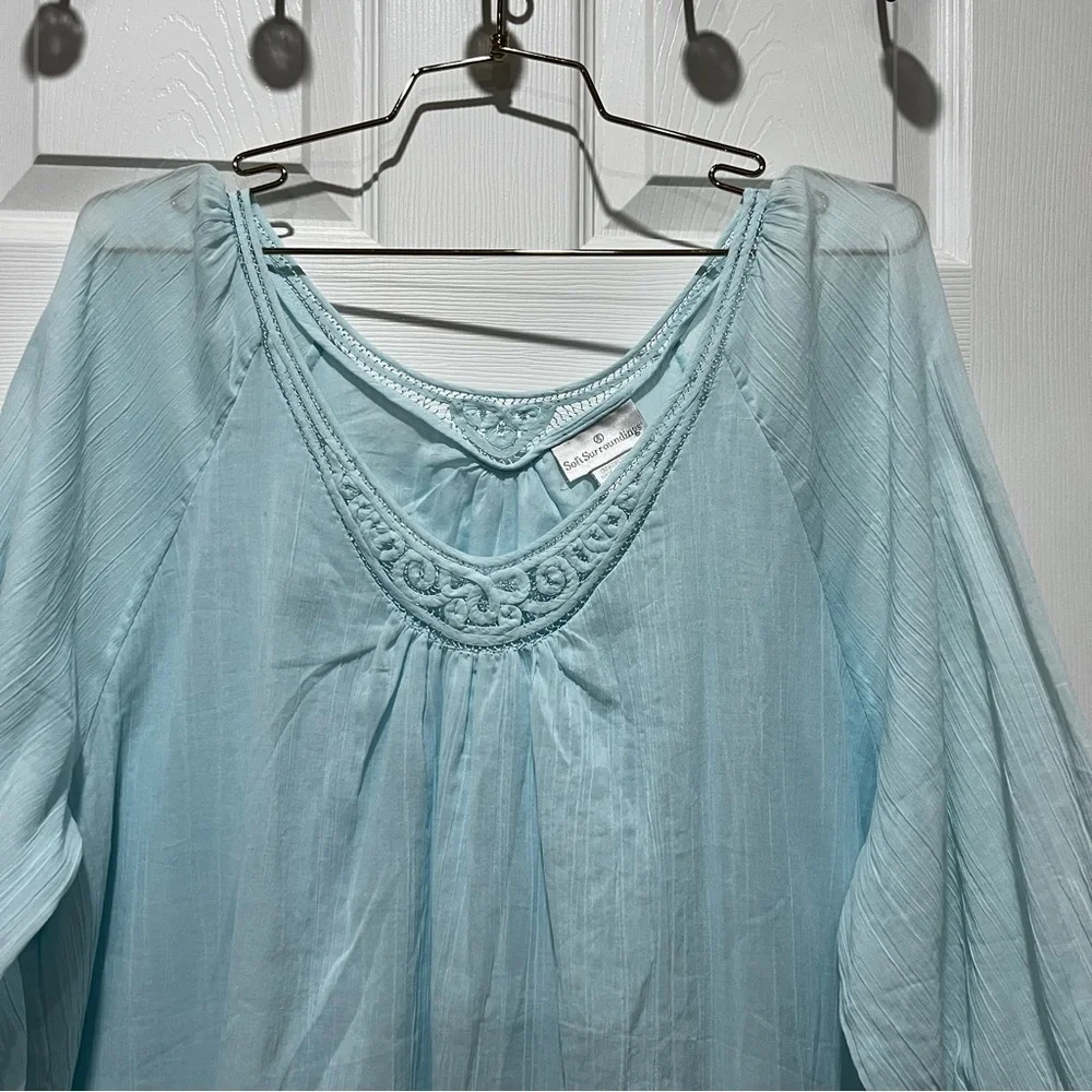 Soft Surroundings Light Blue Embroidered Cotton Tunic - Picture 8 of 10